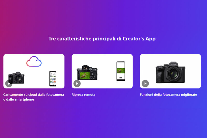 Sony creators' app principali funzioni 